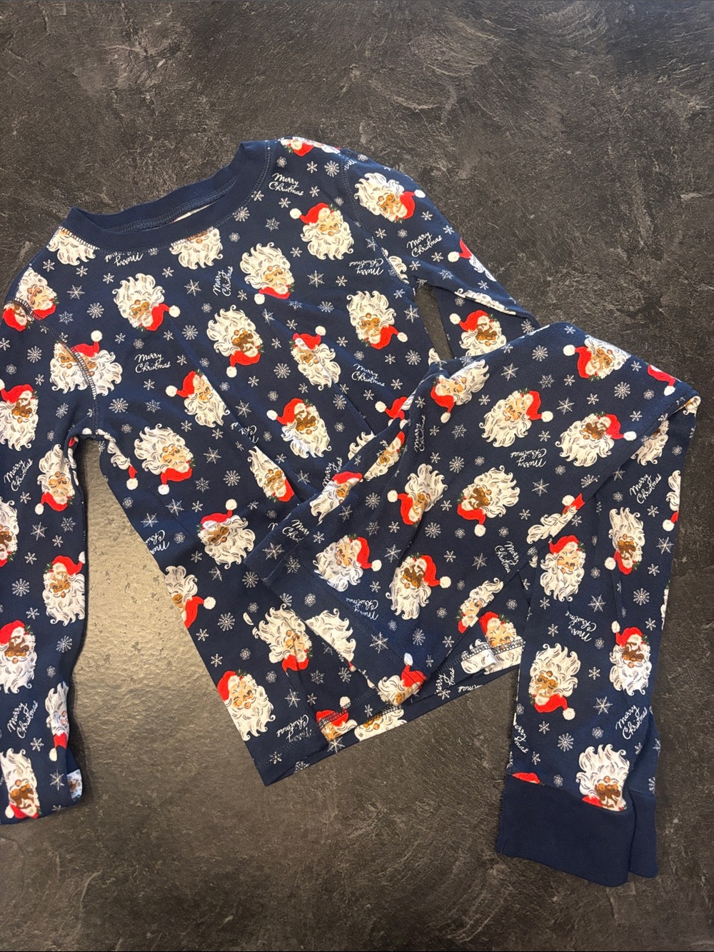 Old Navy Navy Santa Print Kids Pajama Set with Red Accents